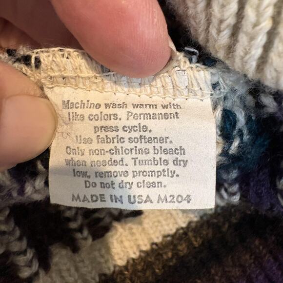 Vintage Jantzen Sweater Mens Medium Cream Purple Blue Brown Chevron Knit USA 90s - Picture 9 of 10